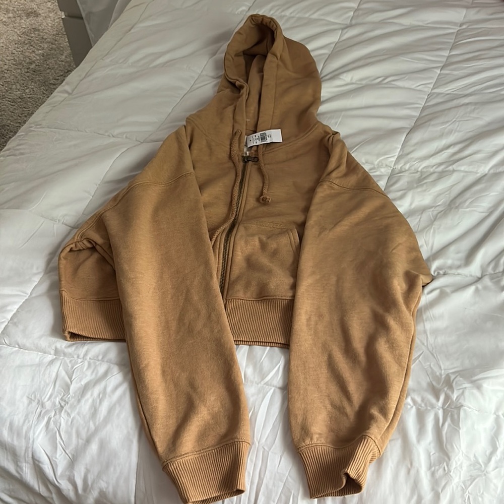 Cropped brown american eagle zip up